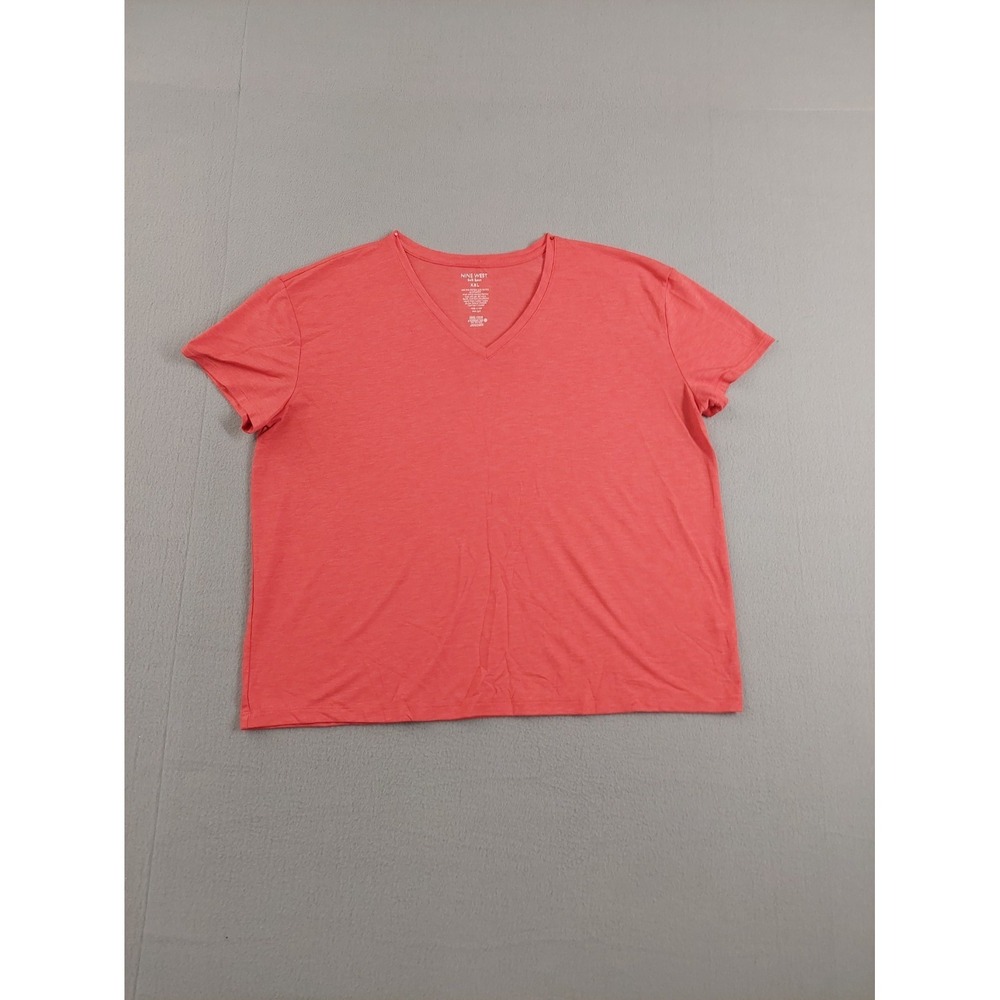 Nine West Women Top 2XL Red Coral Short Sleeve V Neck Stretch Everyday Soft Wear
